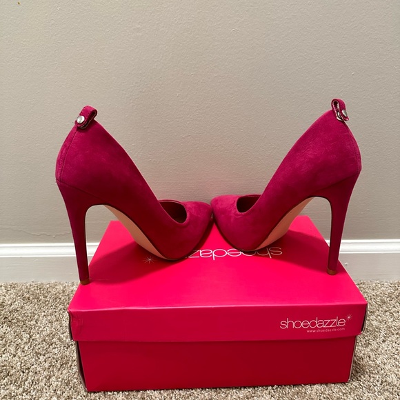 Brand new fuchsia high heels with optional gem strap. - Picture 3 of 8